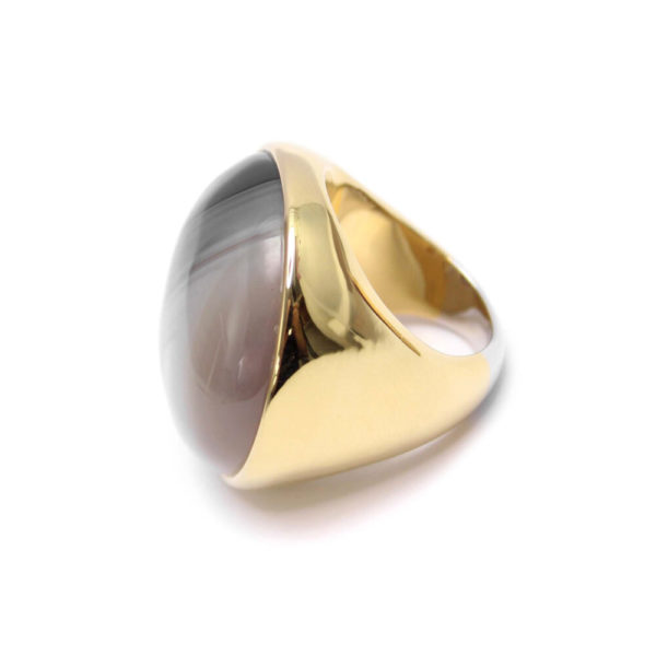 Bague cabochon luxe en argent doré et pierre naturelle agate grise – Image 2