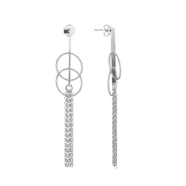 Boucles d’oreilles argent pendantes doubles cercles et pendant chaines