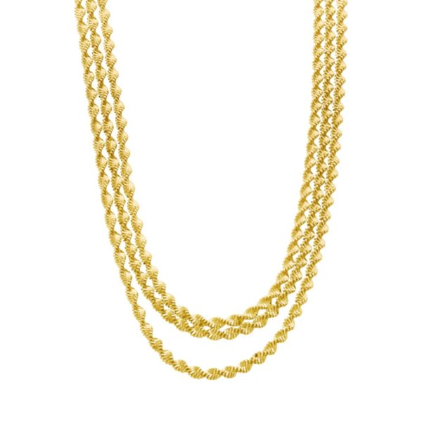 Collier argent doré triple mailles torsadées diamantées